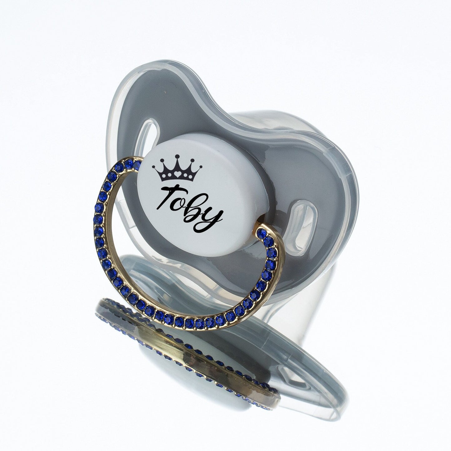 MIYOCAR Sparkling Bling Custom baby pacifiers with name Adorned with Elegant Blue Rhinestones for boy girl 0-6 Months,6-18 M