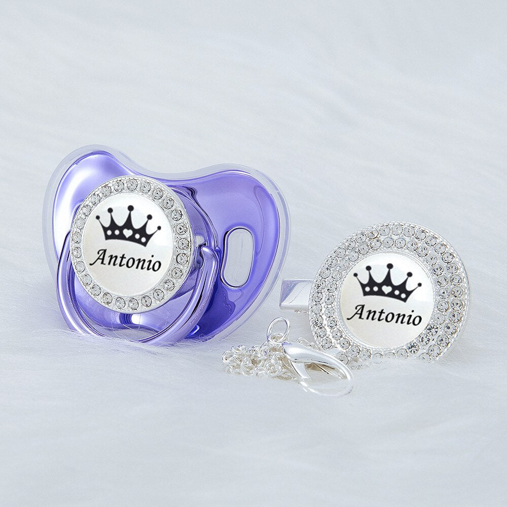 MIYOCAR Personalized black crown bling rose gold pacifier and clip BPA free dummy unique design SGS Approval PWBC