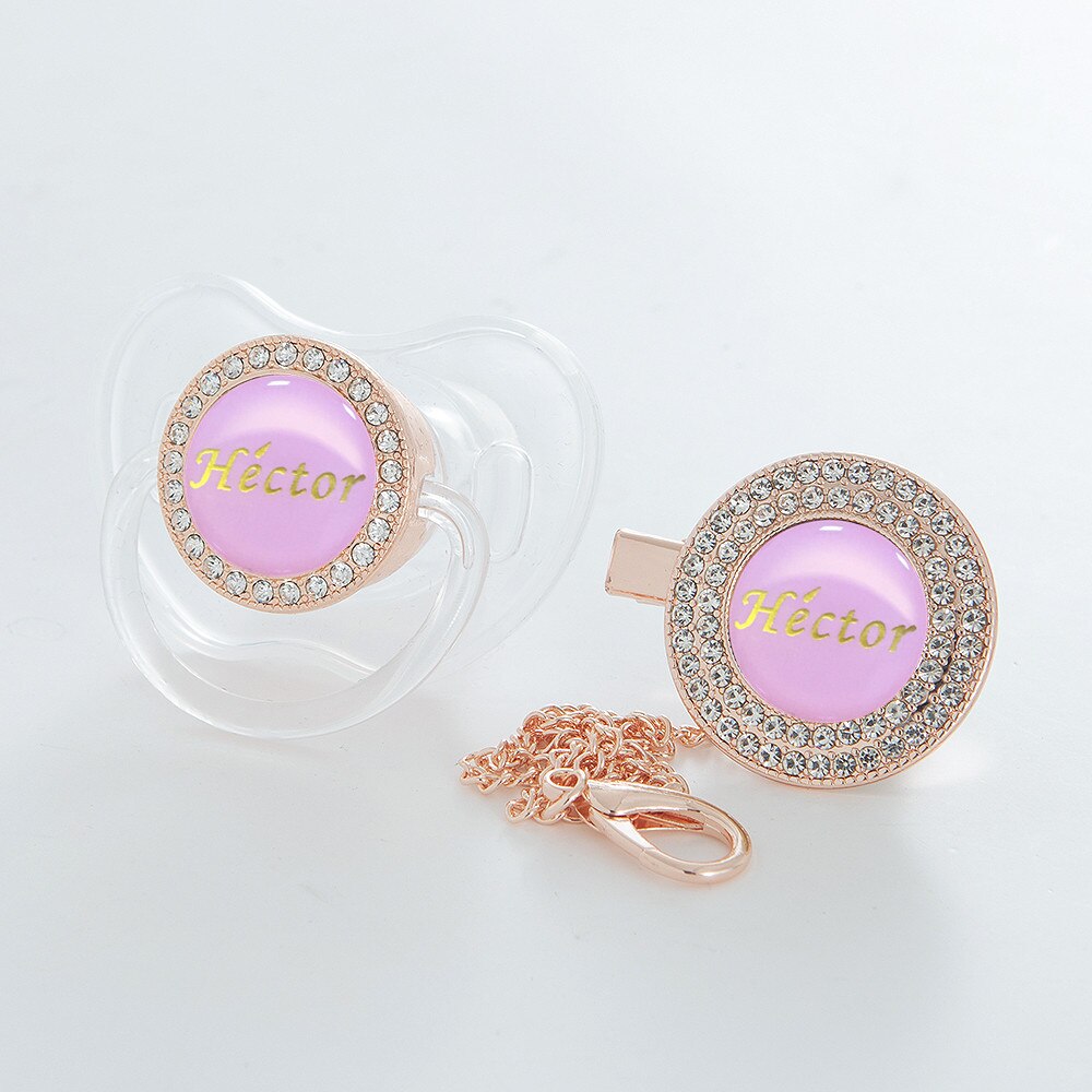 MIYOCAR custom any name silver bling pacifier and pacifier clip all transparent BPA free dummy Luxury blue gold name pacifier