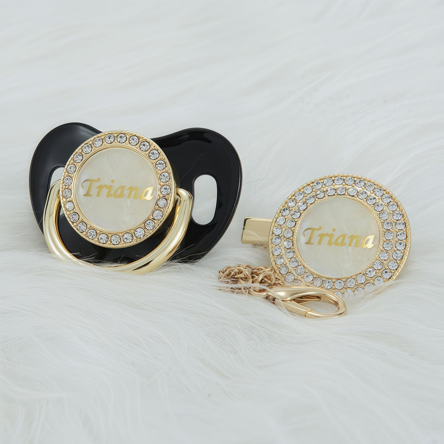 MIYOCAR Custom Gold Bling Diamond Baby Pacifier with Clip Set Personalized for Newborns and Babies Personalized Baby Bling Pacifier gold  pacifier