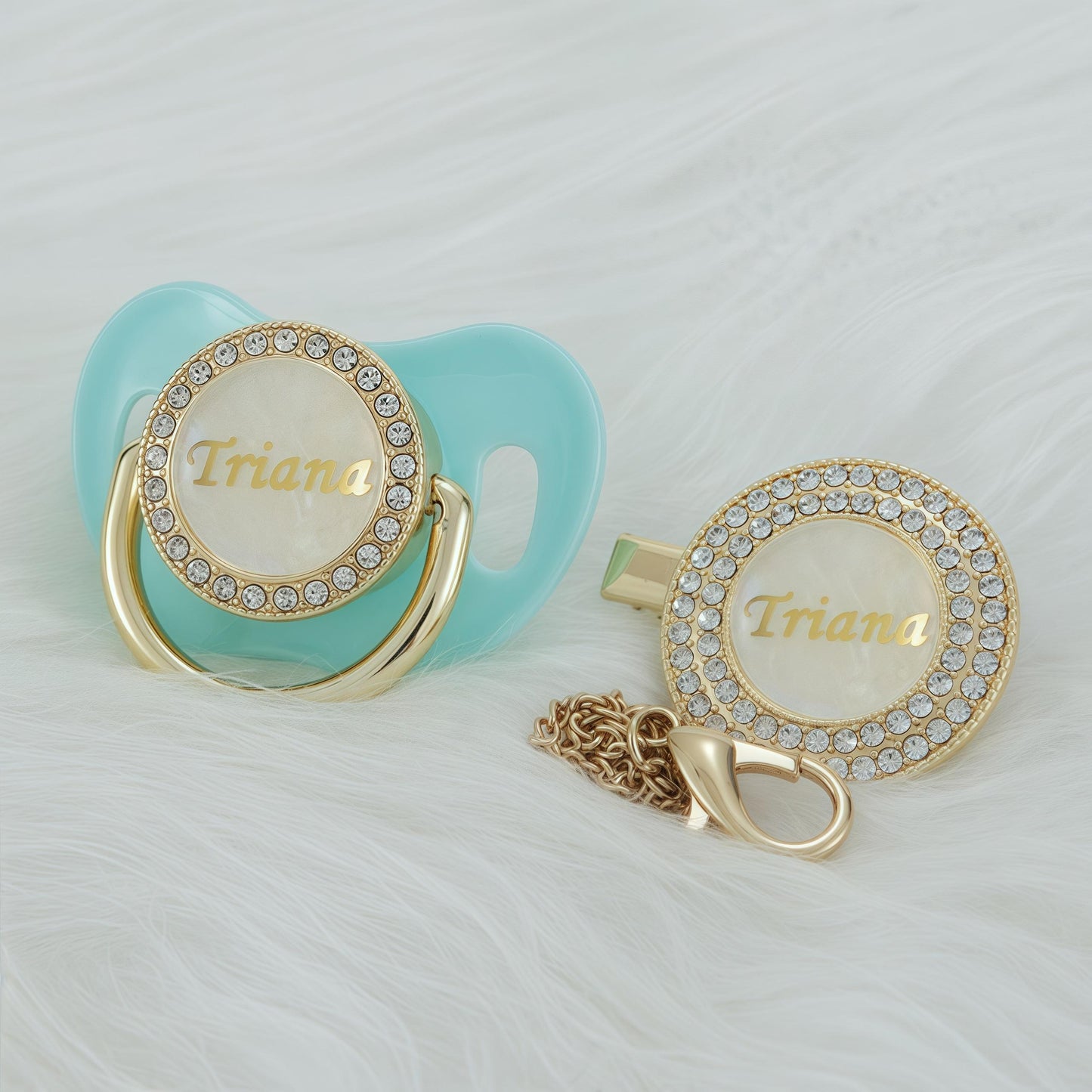MIYOCAR Custom Gold Bling Diamond Baby Pacifier with Clip Set Personalized for Newborns and Babies Personalized Baby Bling Pacifier gold  pacifier