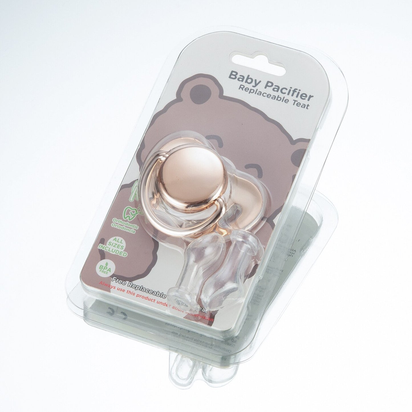 Miyocar Luxurious Rose Gold Pacifiers Bring 3 Replacement Silicone Teat Includes All Size for Boy and Girl Baby Shower Gift