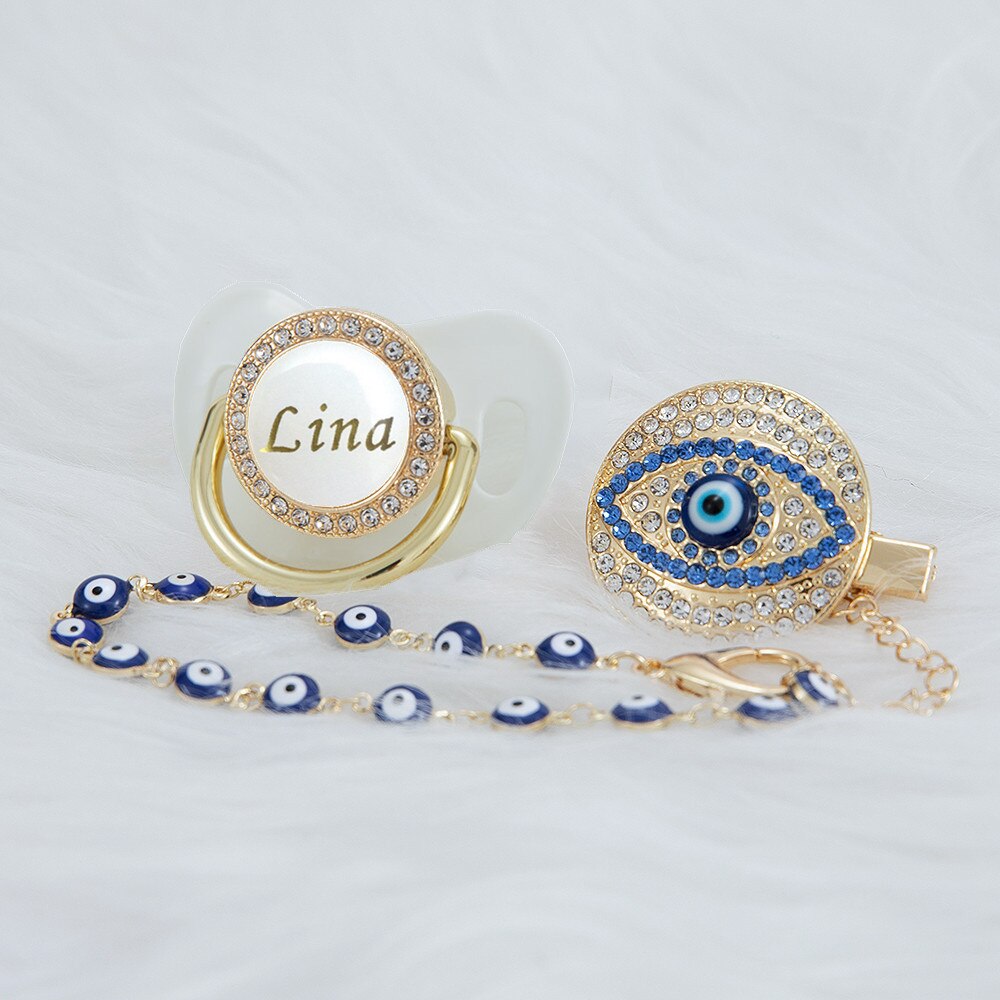 MIYOCAR personalized evil eye pacifier and clip set pacifier chain holder bling colorful lovely evil eye pacifier AEYE-C