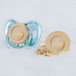 MIYOCAR Bling custom pacifier and clip set gold collection