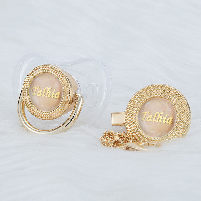 MIYOCAR Bling custom pacifier and clip set gold collection