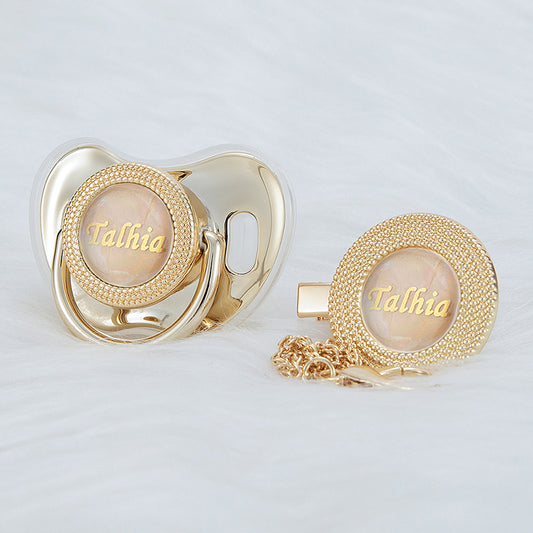 MIYOCAR Bling custom pacifier and clip set gold collection