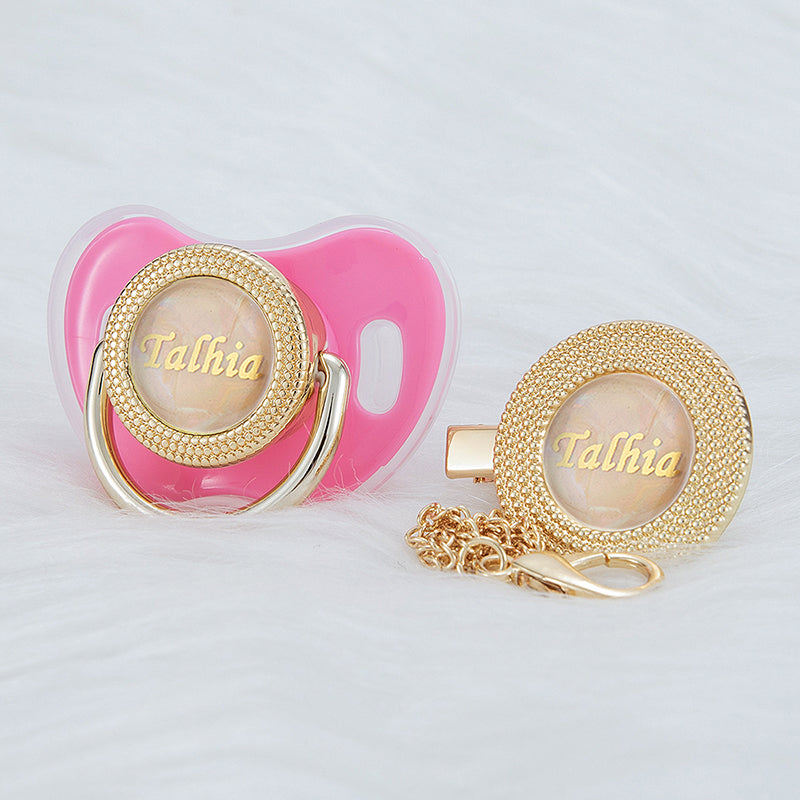 MIYOCAR Bling custom pacifier and clip set gold collection