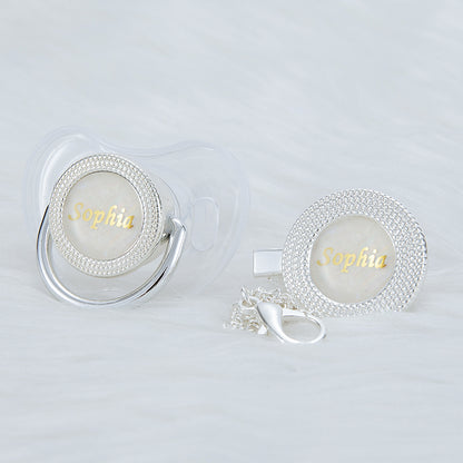 MIYOCAR Personalized any name silver no stones bling pacifier and pacifier clip BPA free dummy Luxury unique design pacifier PPG